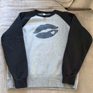 Black and Gray Women’s Sweatshirt with Lip Print